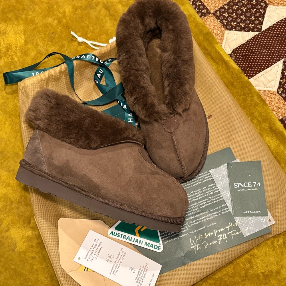 UGG Since 74 Women's Ankle Slipper Chocolate Sheepskin Bootie Since 1974